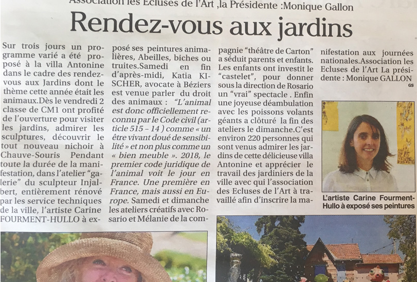 Me Fischer a eu le plaisir d'intervenir à l'événement Jardins 2019 à la Villa Antonine sur le droit des animaux !